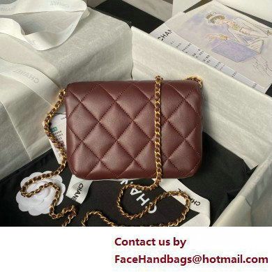 CHANEL Shiny Lambskin, Imitation Pearls  &  Gold-Tone Metal Mini Flap Bag AS4986 burgundy 2025